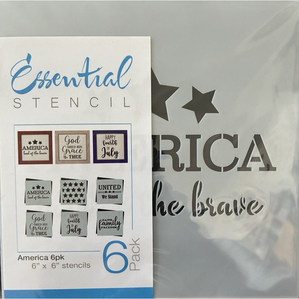 Essential Stencil Reuseable America 6 Pk Mini Set Flexible Washable Strong 6”